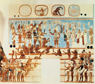 Copy of a Wall Painting from Bonampak Depicting Mayan Priests and Nobles Judging Prisoners of War by Antonio de Tejeda
